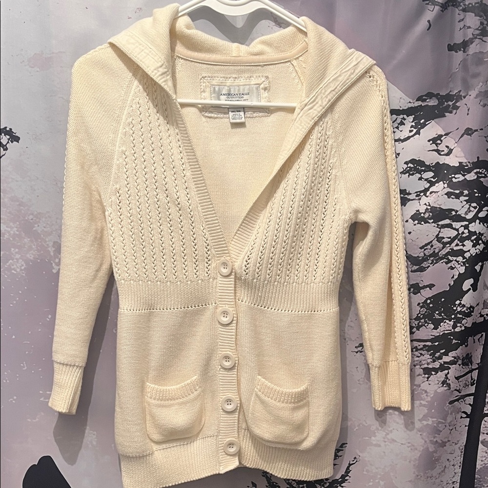 American Eagle Outfitters Cream Knit Cardigan